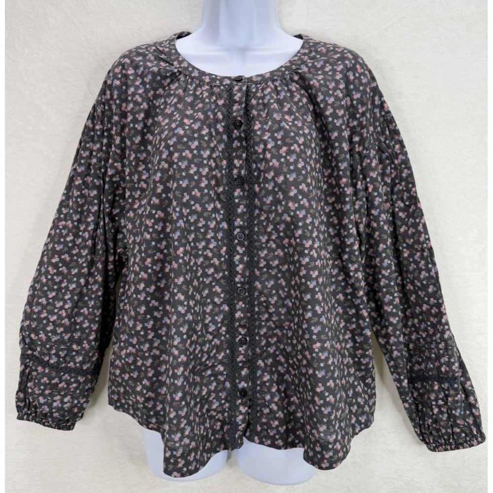Lucky Brand Floral Lace Detail Size Large Button Up Blouse